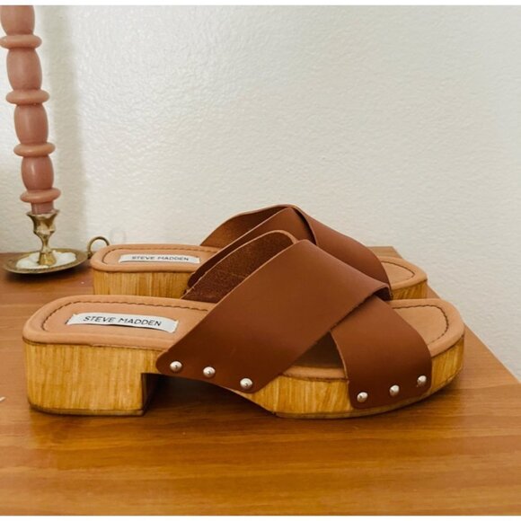 NWOT Steve Madden Wooden Open Toe Sandle Sz 10 - Picture 1 of 7